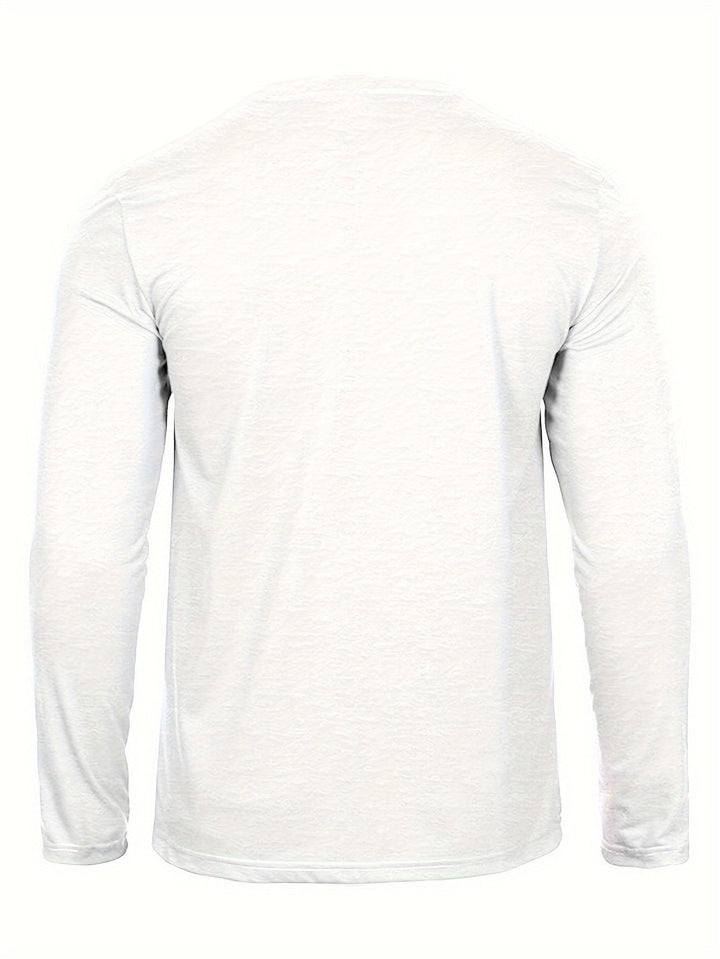 Heren-T-shirt met lange mouwen, 100% katoen, ademend, casual, ronde hals en Parijs-print, perfect voor het voor- en najaar.