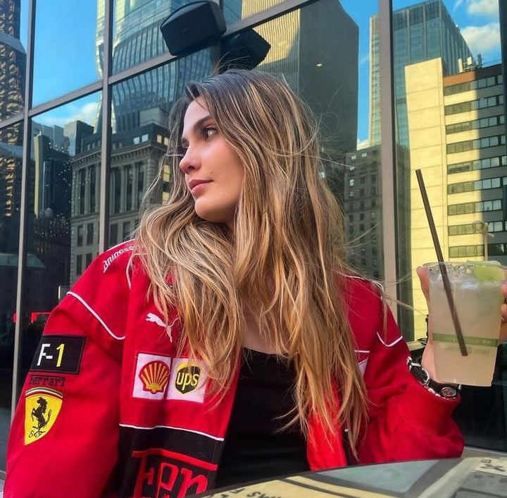 Ailyn dames oversized racejack | motorsport look met kleurblokken & patches