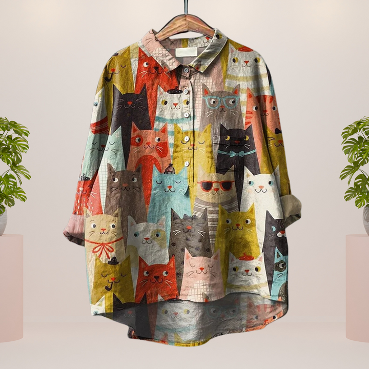 Milo damesshirt met kleurrijke hondenillustratie | Luchtig, comfortabel & ideaal voor hondenliefhebbers
