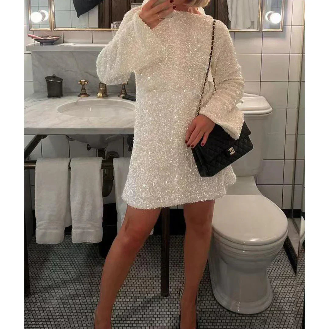 Mira mini jurk voor vrouwen | Glitterende pailletten & vloeiende snit