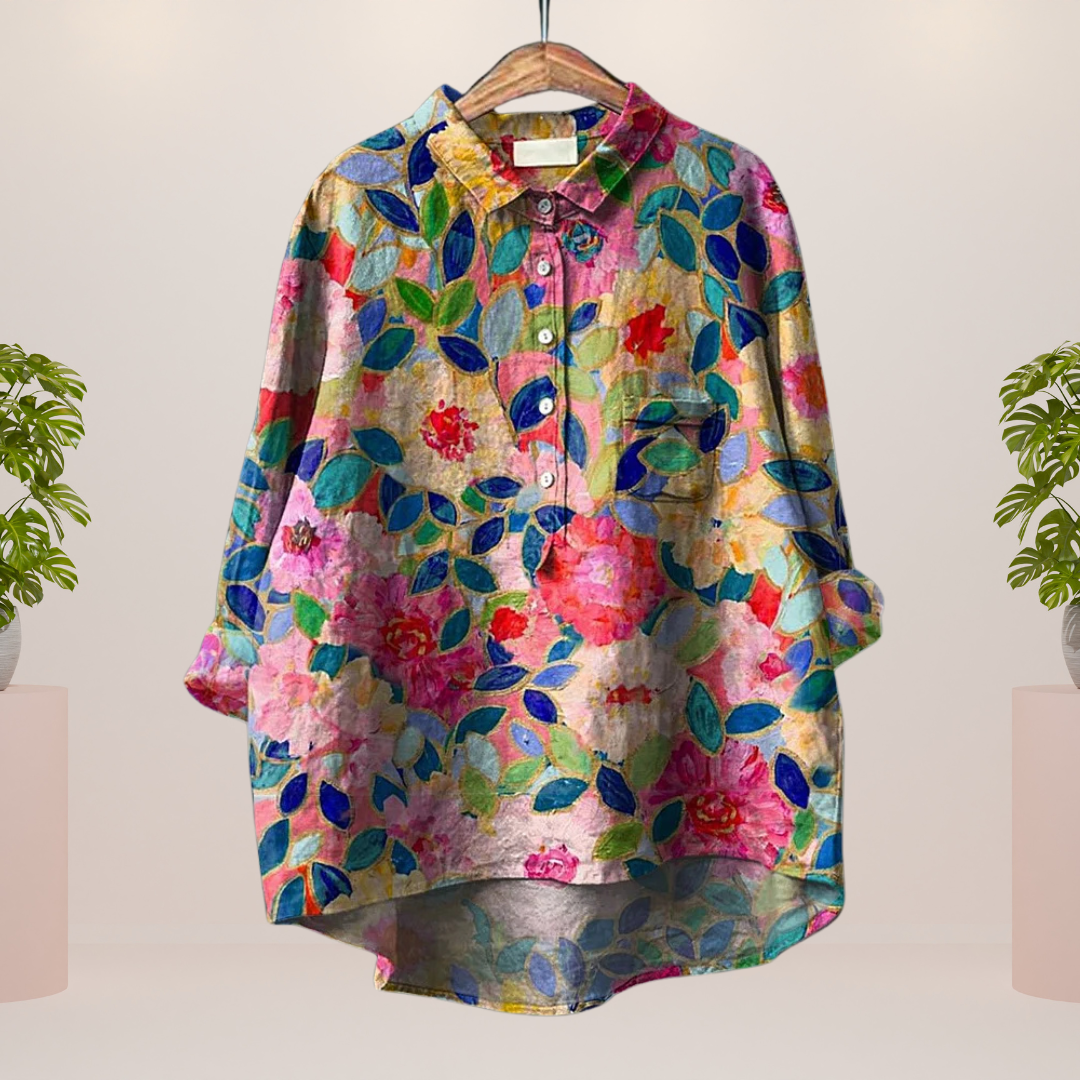 Milo damesshirt met kleurrijke hondenillustratie | Luchtig, comfortabel & ideaal voor hondenliefhebbers