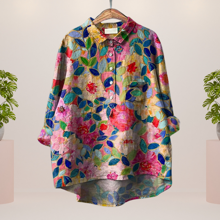 Milo damesshirt met kleurrijke hondenillustratie | Luchtig, comfortabel & ideaal voor hondenliefhebbers