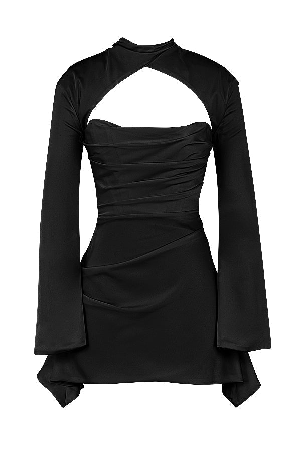 Oscer Glamoureuze Vrouwenjurk | Elegante Hoge Hals & Lange Mouwen