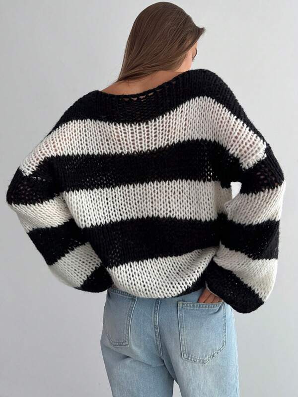 Alexia lange gebreide trui met strepen - comfort en stijl voor casual looks