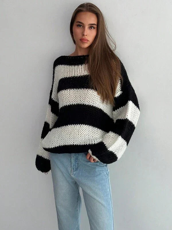 Alexia lange gebreide trui met strepen - comfort en stijl voor casual looks
