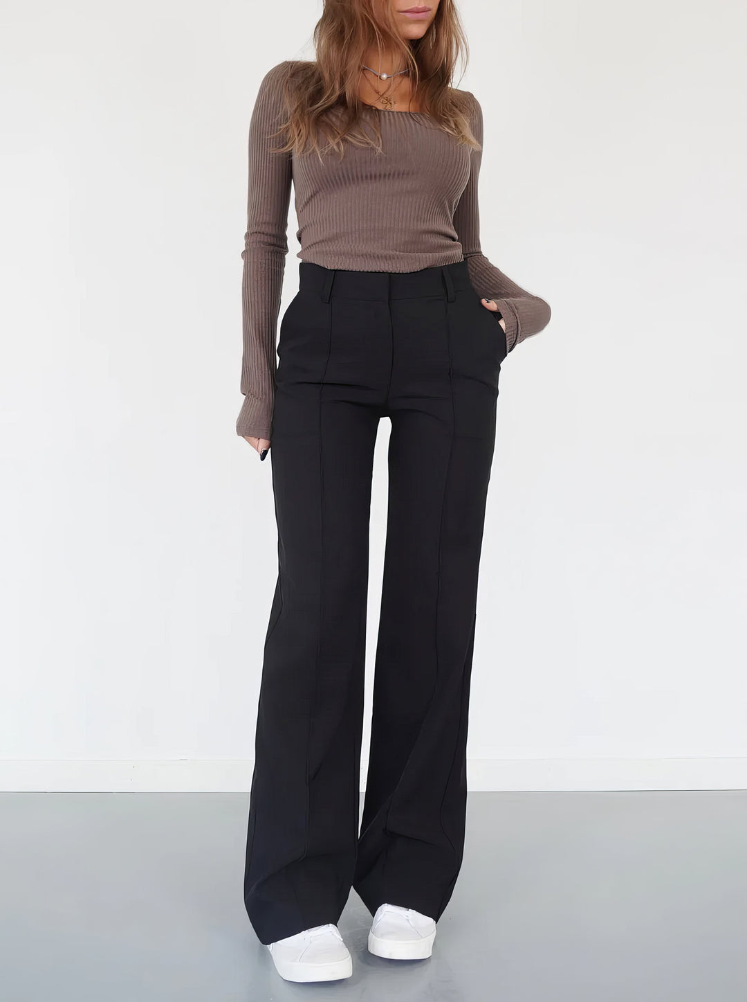 Lena Casual Wide Leg Trousers – Hoog-Taille Broek met Wijde Pijpen voor Veelzijdige Stijl