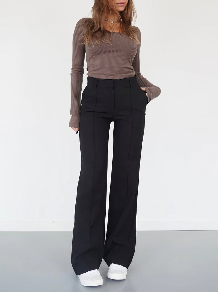 Lena Casual Wide Leg Trousers – Hoog-Taille Broek met Wijde Pijpen voor Veelzijdige Stijl