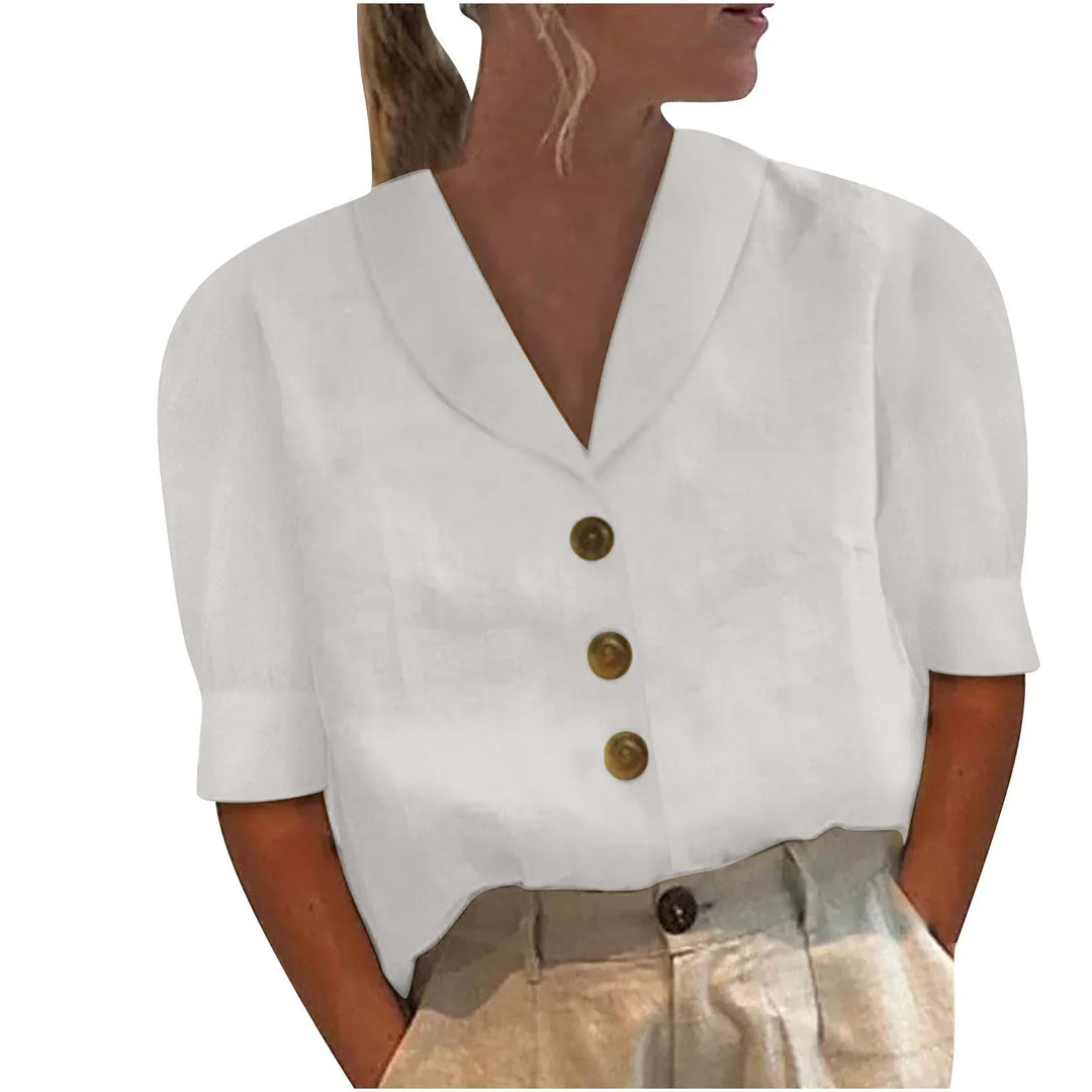 Linnen blouse met knopen | Eenvoudig en elegant | Luchtig model