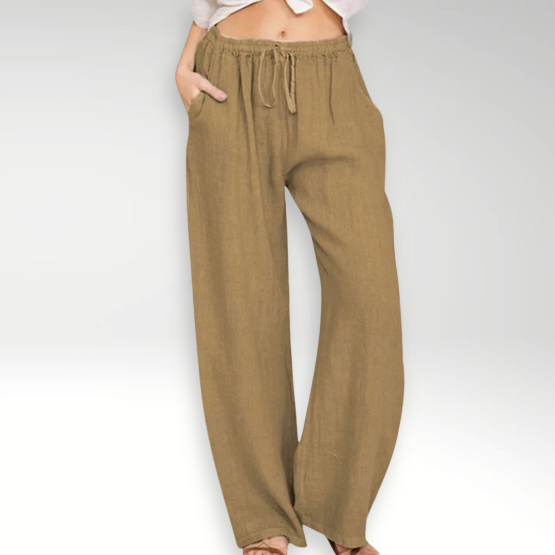 Wijde linnen broek | Elastische tailleband met trekkoord | Luchtig comfort