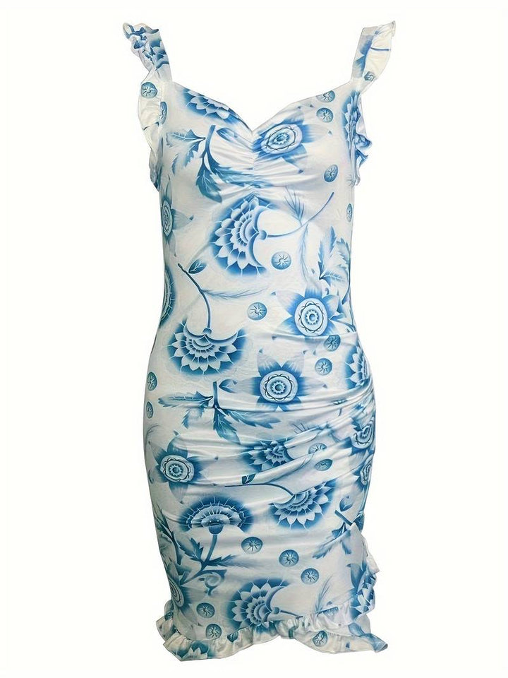 Blomsterdrøm - Elegante mini jurk met ruches en bloemenpatroon