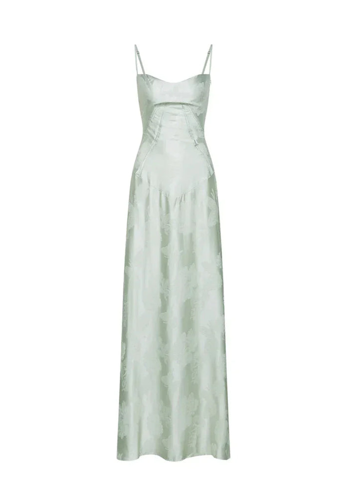 Satijnen Maxi-Jurk met Spaghettibandjes en Getailleerd Ontwerp voor Elegante Glamour