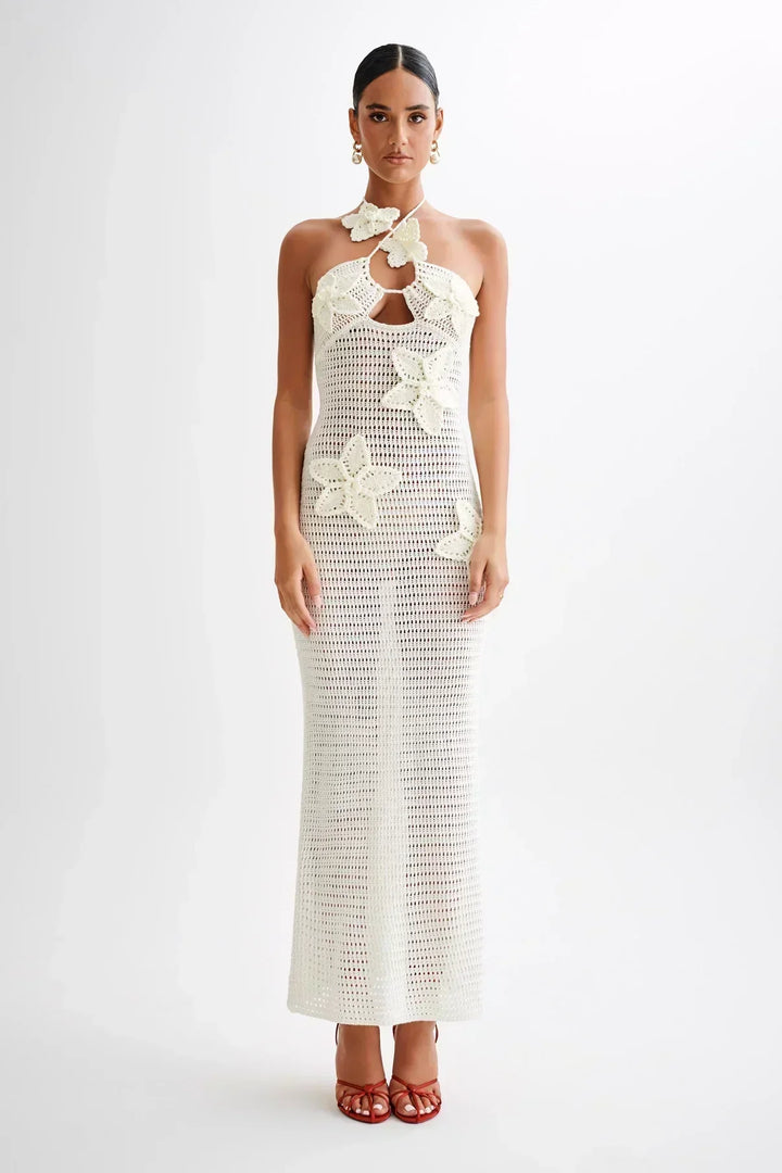 Paris | Gehaakte maxi zomerjurk met 3D gehaakte bloemen - Stijlvol & perfect voor op vakantie