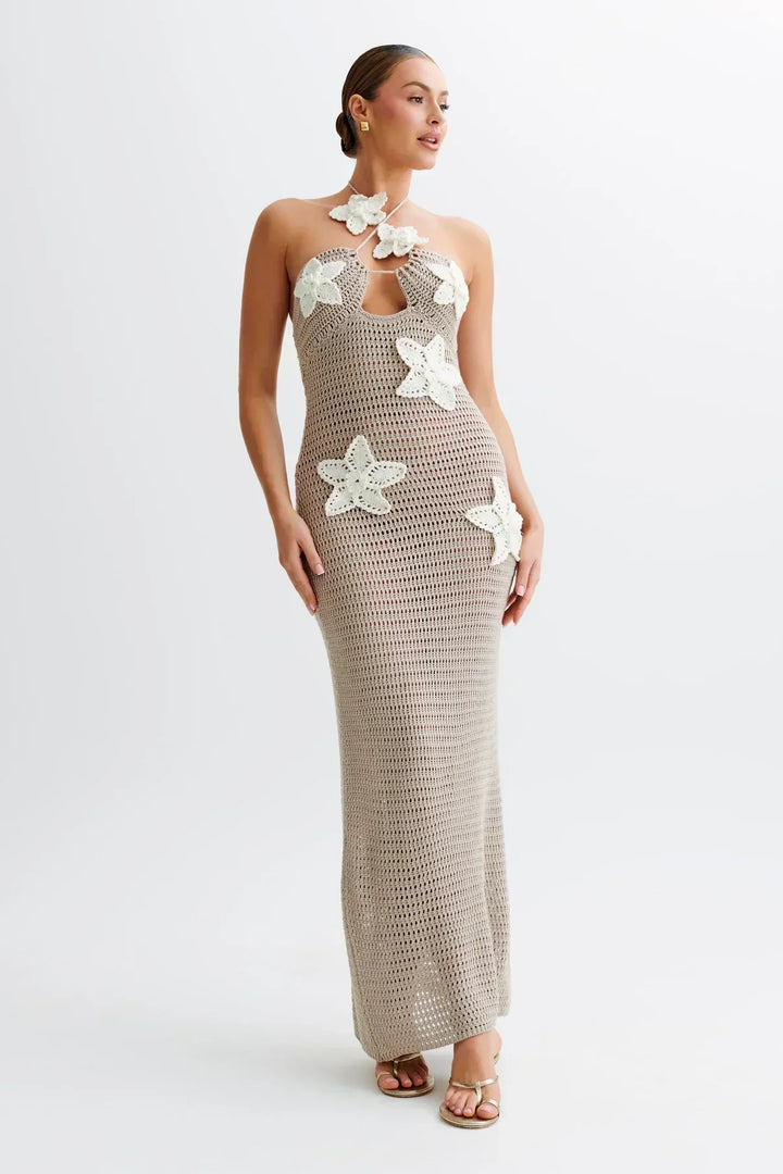 Paris | Gehaakte maxi zomerjurk met 3D gehaakte bloemen - Stijlvol & perfect voor op vakantie