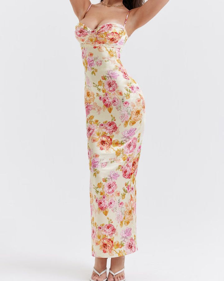 Satijnen Jurk Dames | Bloemenprint & Luxe Glans | Elegant Design voor Feest & Speciale Gelegenheden