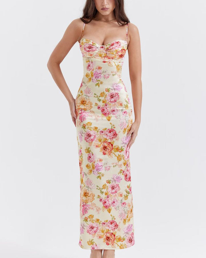 Satijnen Jurk Dames | Bloemenprint & Luxe Glans | Elegant Design voor Feest & Speciale Gelegenheden