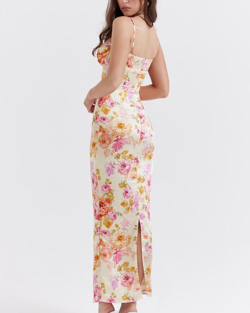 Satijnen Jurk Dames | Bloemenprint & Luxe Glans | Elegant Design voor Feest & Speciale Gelegenheden