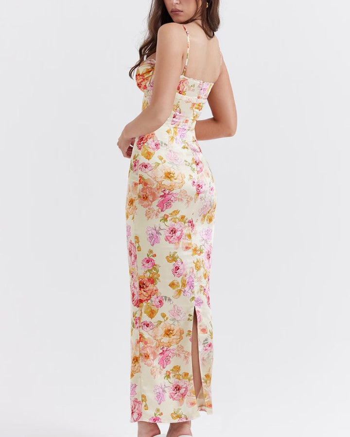 Satijnen Jurk Dames | Bloemenprint & Luxe Glans | Elegant Design voor Feest & Speciale Gelegenheden