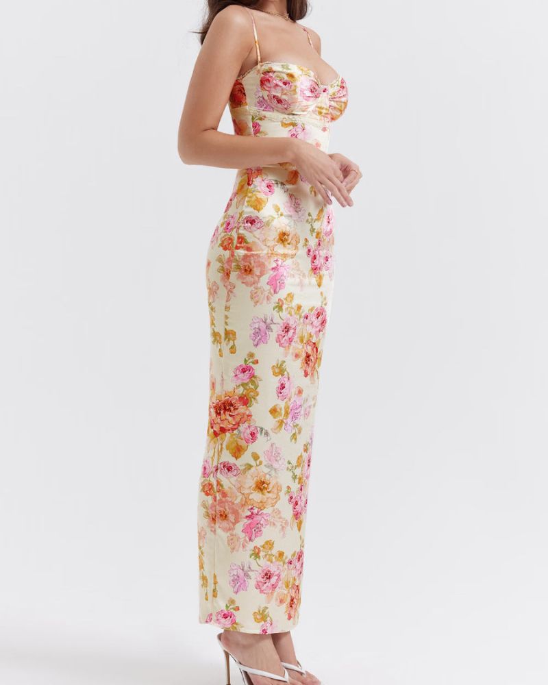 Satijnen Jurk Dames | Bloemenprint & Luxe Glans | Elegant Design voor Feest & Speciale Gelegenheden