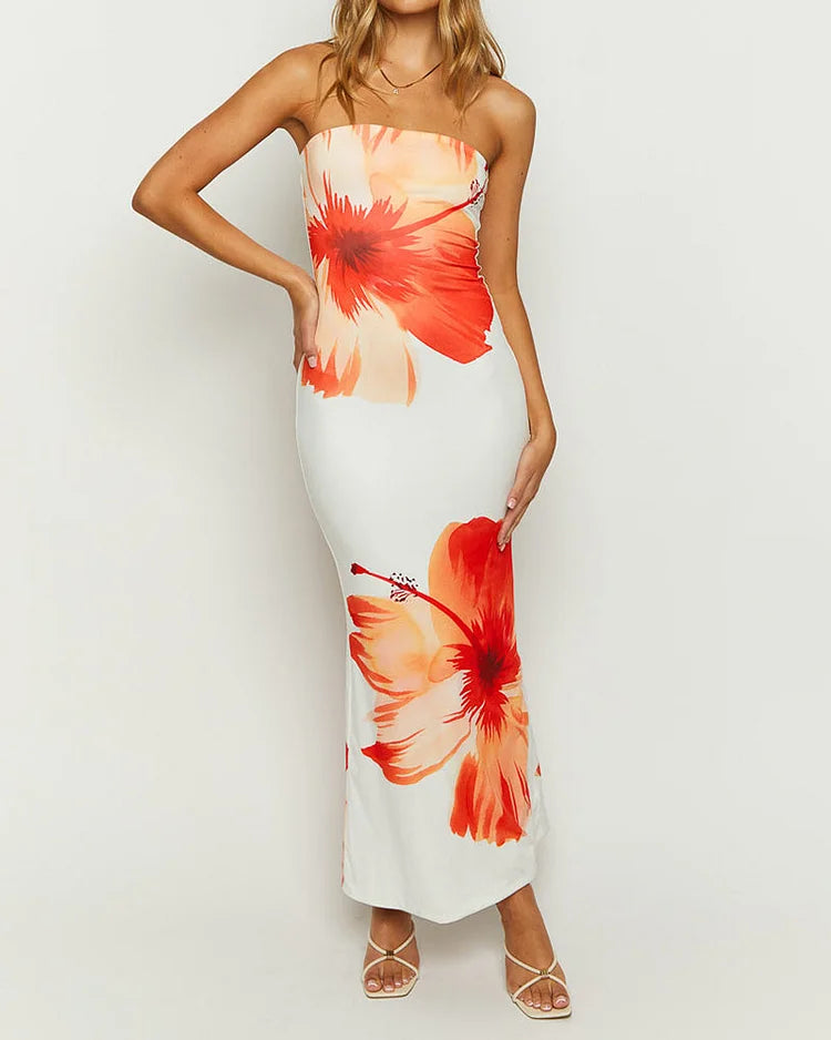 Lena | Maxi zomerjurk met bloemenprint - strapless - luchtig, stijlvol & elegant