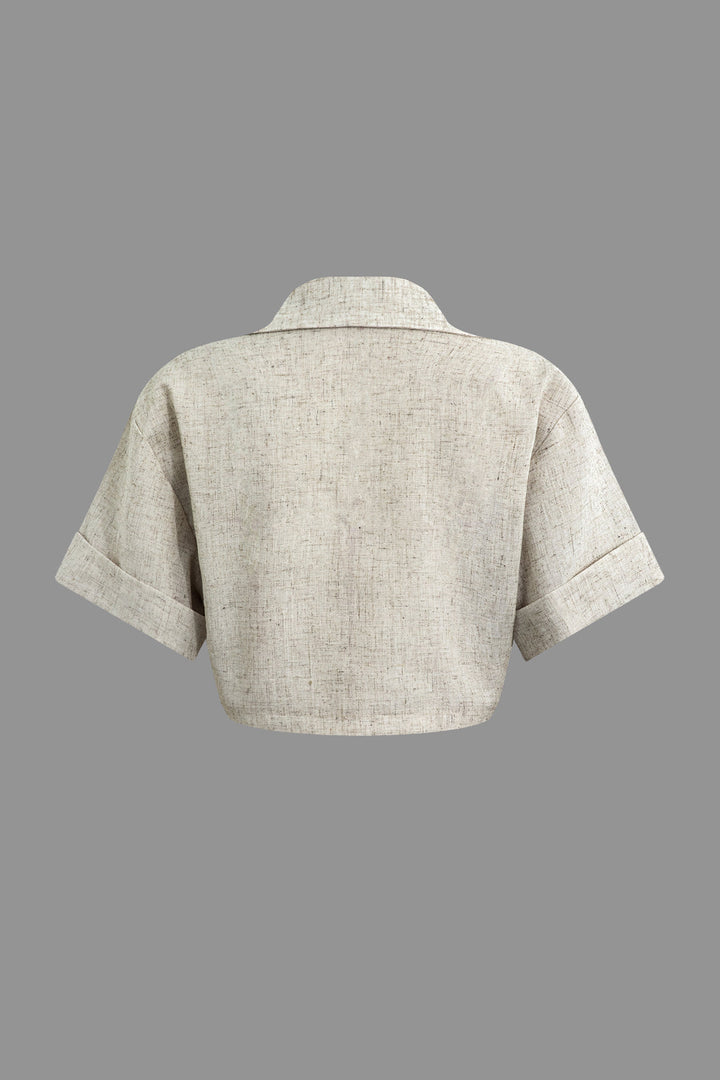 Victoria Leinen dames overhemd met gekruiste details | Korte zomertop met stijl