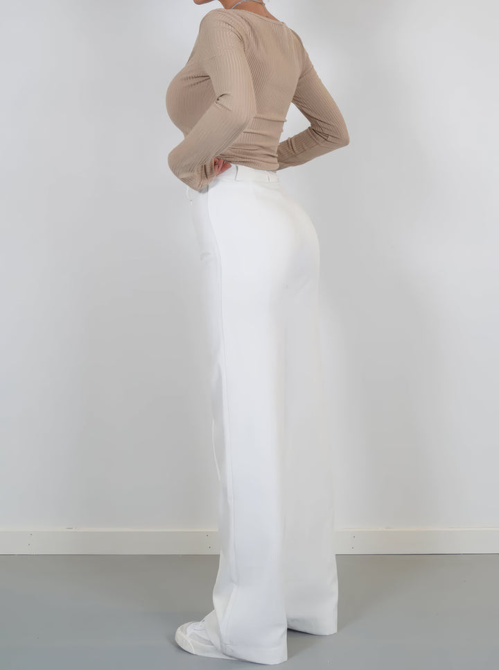 Lena Casual Wide Leg Trousers – Hoog-Taille Broek met Wijde Pijpen voor Veelzijdige Stijl