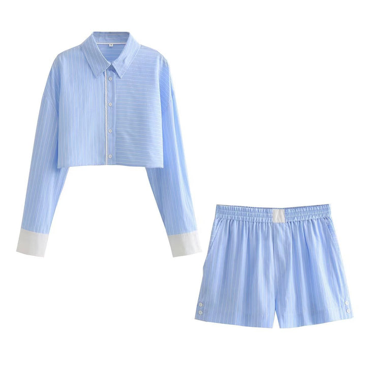 Marinda Gestreepte korte zomerset voor dames - Luxueus, stijlvol & elegant