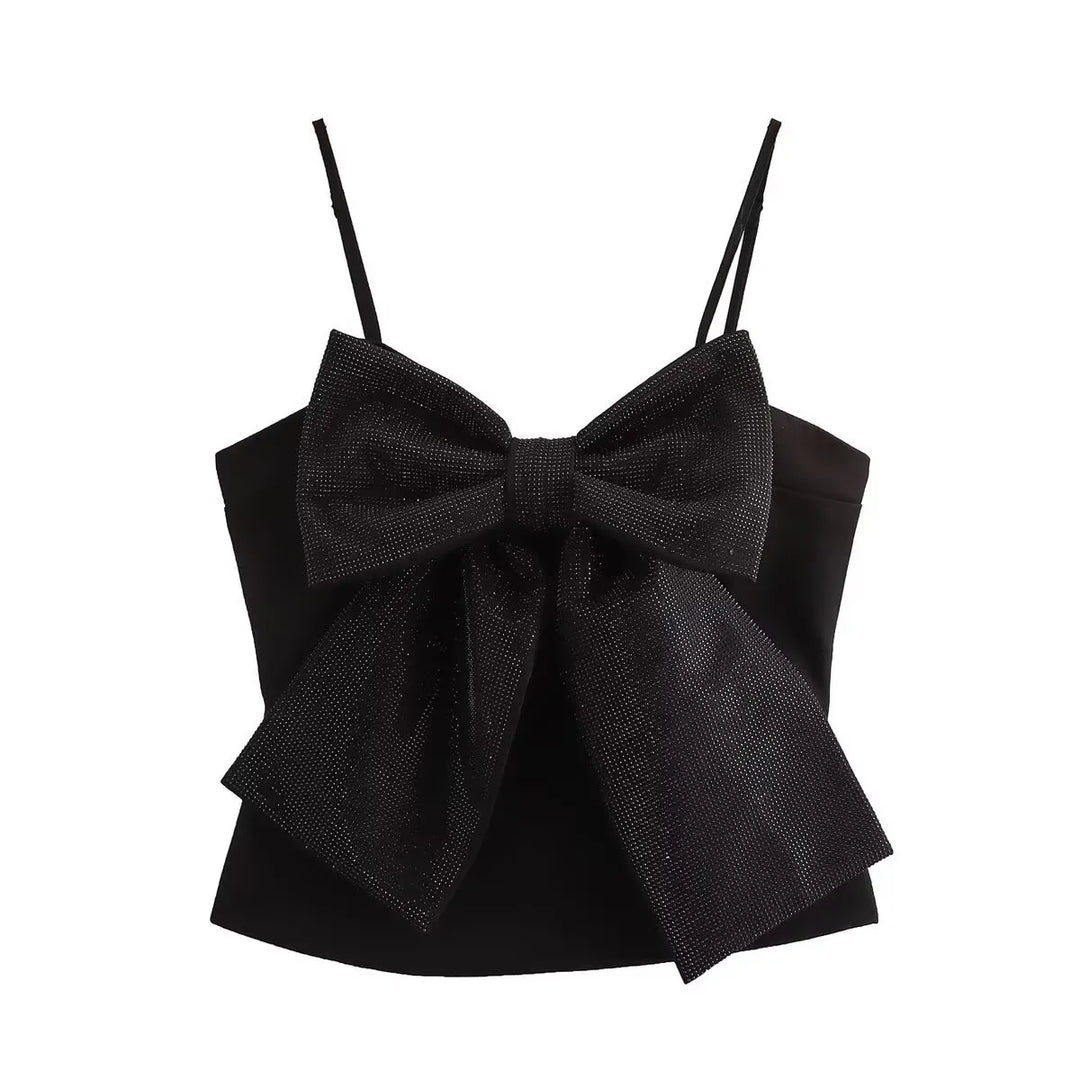 Loulou dames glitter top met strik | Zwarte pailletten top voor feesten & speciale gelegenheden