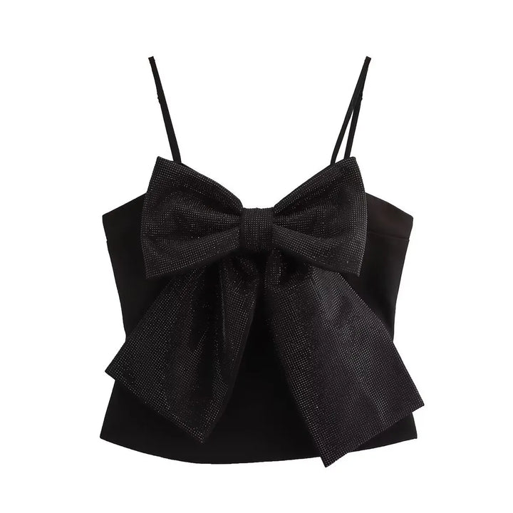 Loulou dames glitter top met strik | Zwarte pailletten top voor feesten & speciale gelegenheden