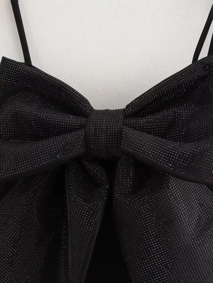 Loulou dames glitter top met strik | Zwarte pailletten top voor feesten & speciale gelegenheden