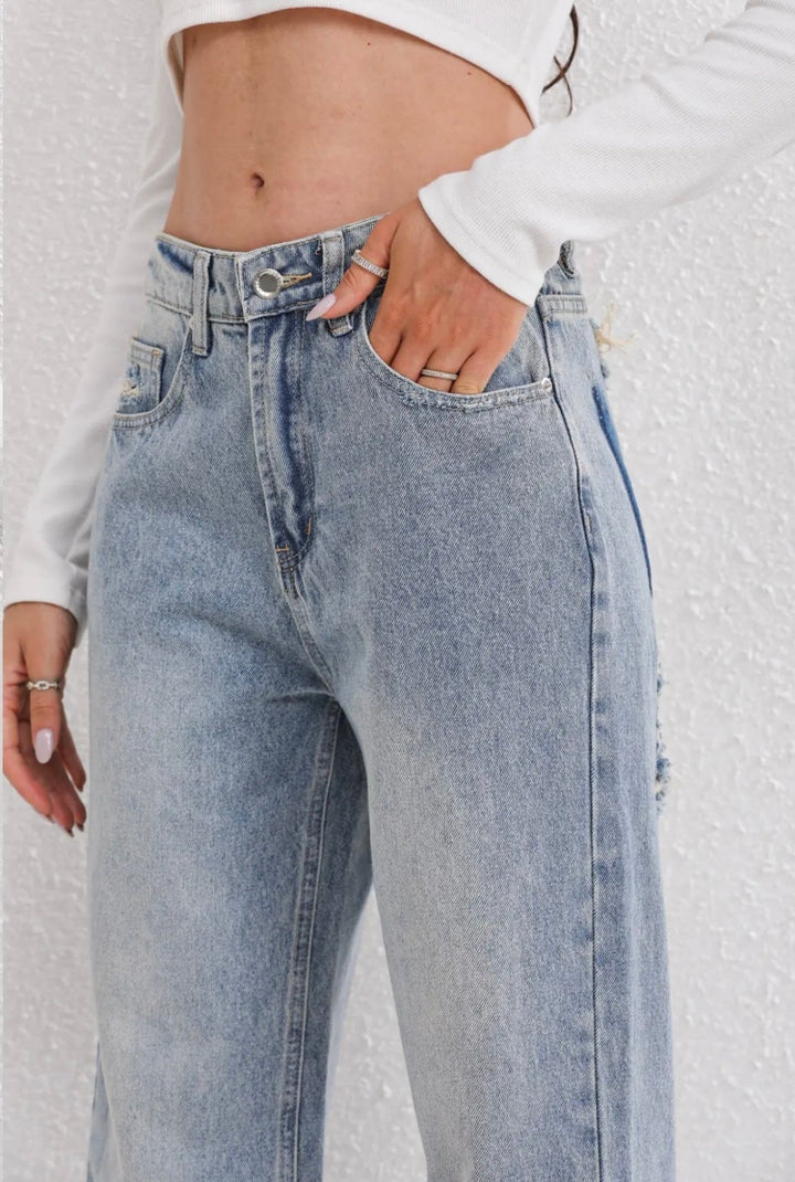 Becky Straight Leg Jeans | Hoge taille met gescheurde details