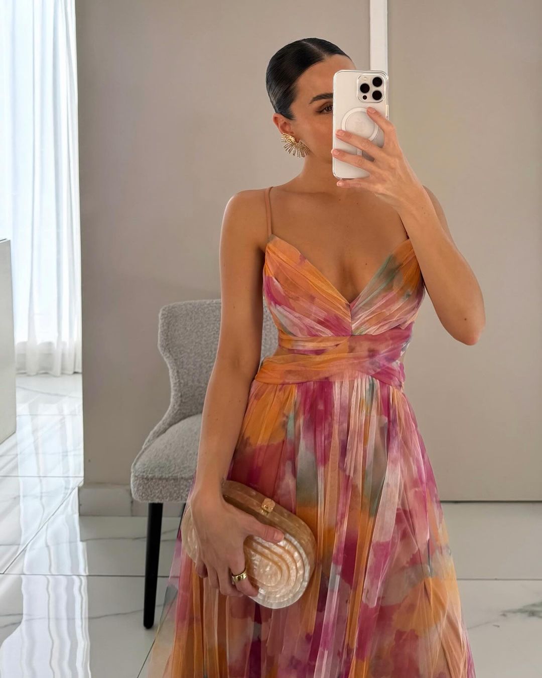 Celeste maxi jurk voor dames Luchtige chiffon jurk met bloemenprint & verstelbare bandjes