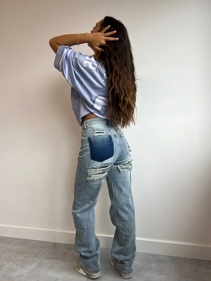 Becky Straight Leg Jeans | Hoge taille met gescheurde details