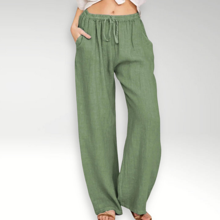 Wijde linnen broek | Elastische tailleband met trekkoord | Luchtig comfort
