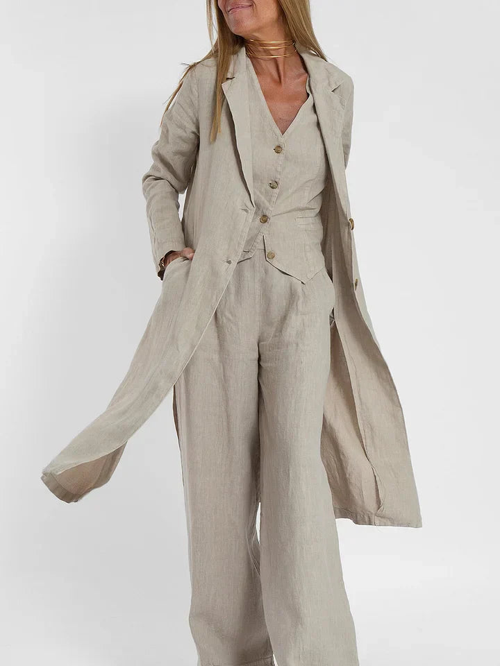 Aiden Elegante tweedelige linnen outfit | Getailleerd vest & wijde broek