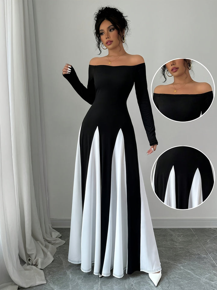 Melodia damesjurk met open schouders | lange mouwen & adembenemende elegantie