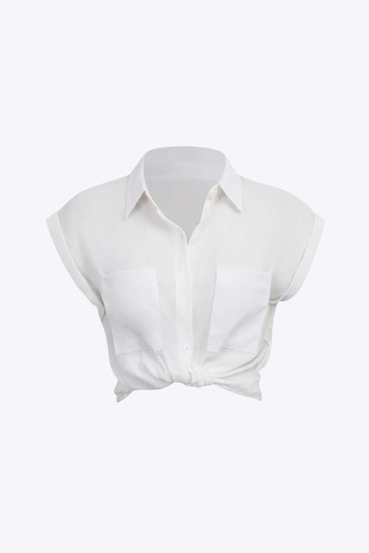 Vittoria damesshirt | Minimalistisch shirt met geknoopte zoom & opgerolde mouwen