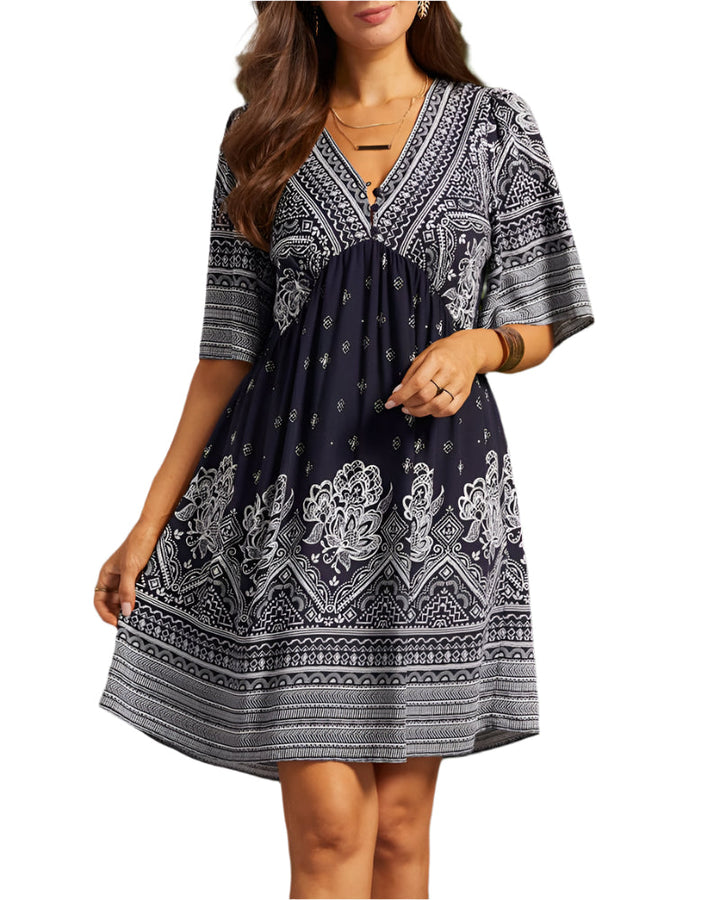 Nancie - Boho slim jurk met V-hals en print