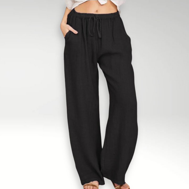 Wijde linnen broek | Elastische tailleband met trekkoord | Luchtig comfort