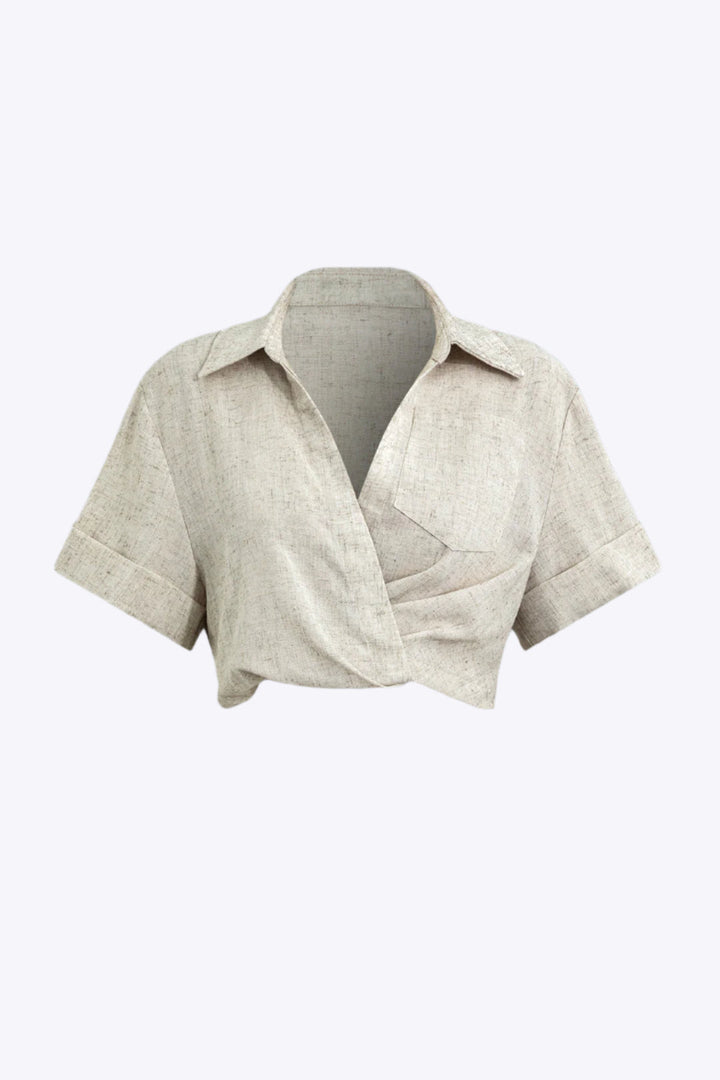Victoria Leinen dames overhemd met gekruiste details | Korte zomertop met stijl