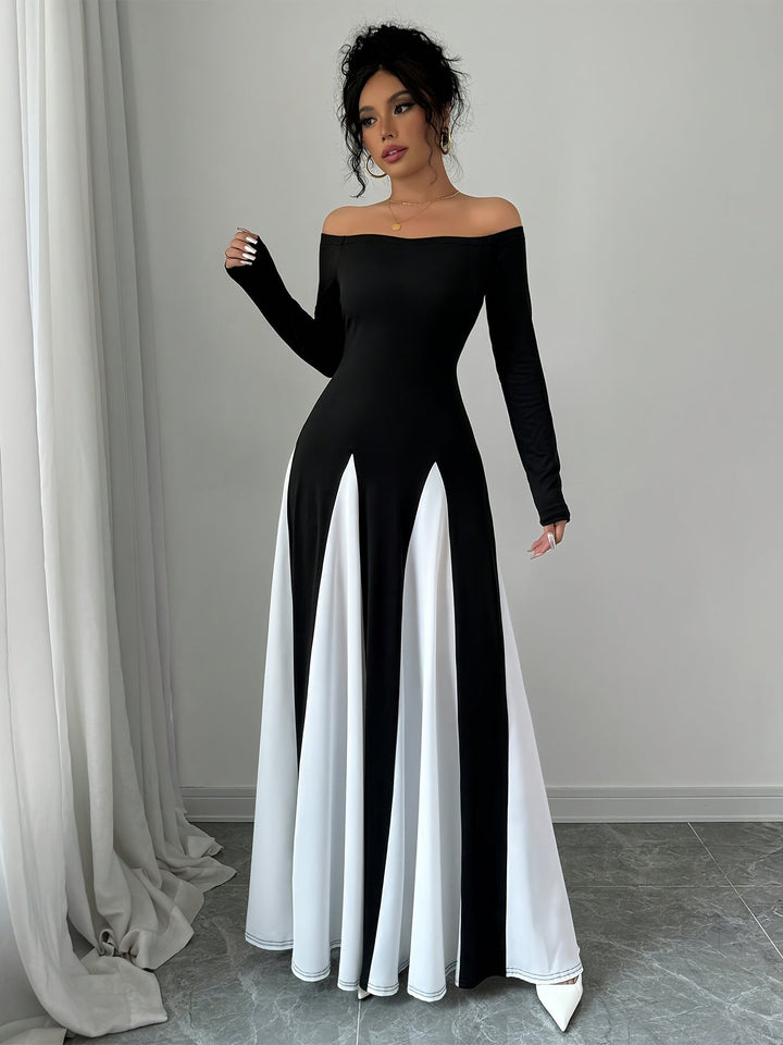 Melodia damesjurk met open schouders | lange mouwen & adembenemende elegantie