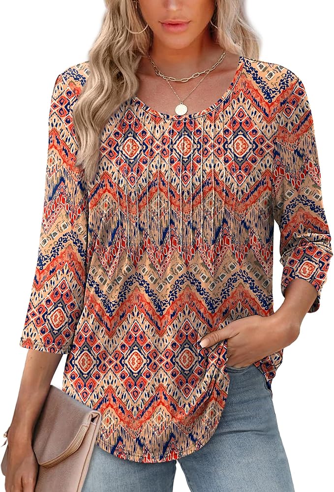 Afke damestop met structuur en 3/4 mouwen | Comfortabel shirt voor kantoor & vrije tijd