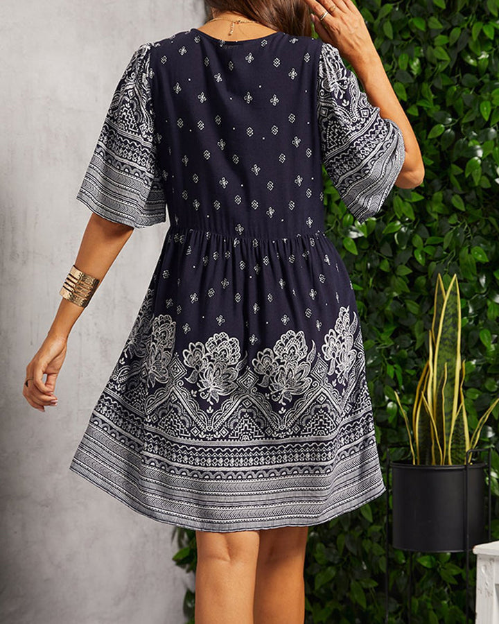 Nancie - Boho slim jurk met V-hals en print