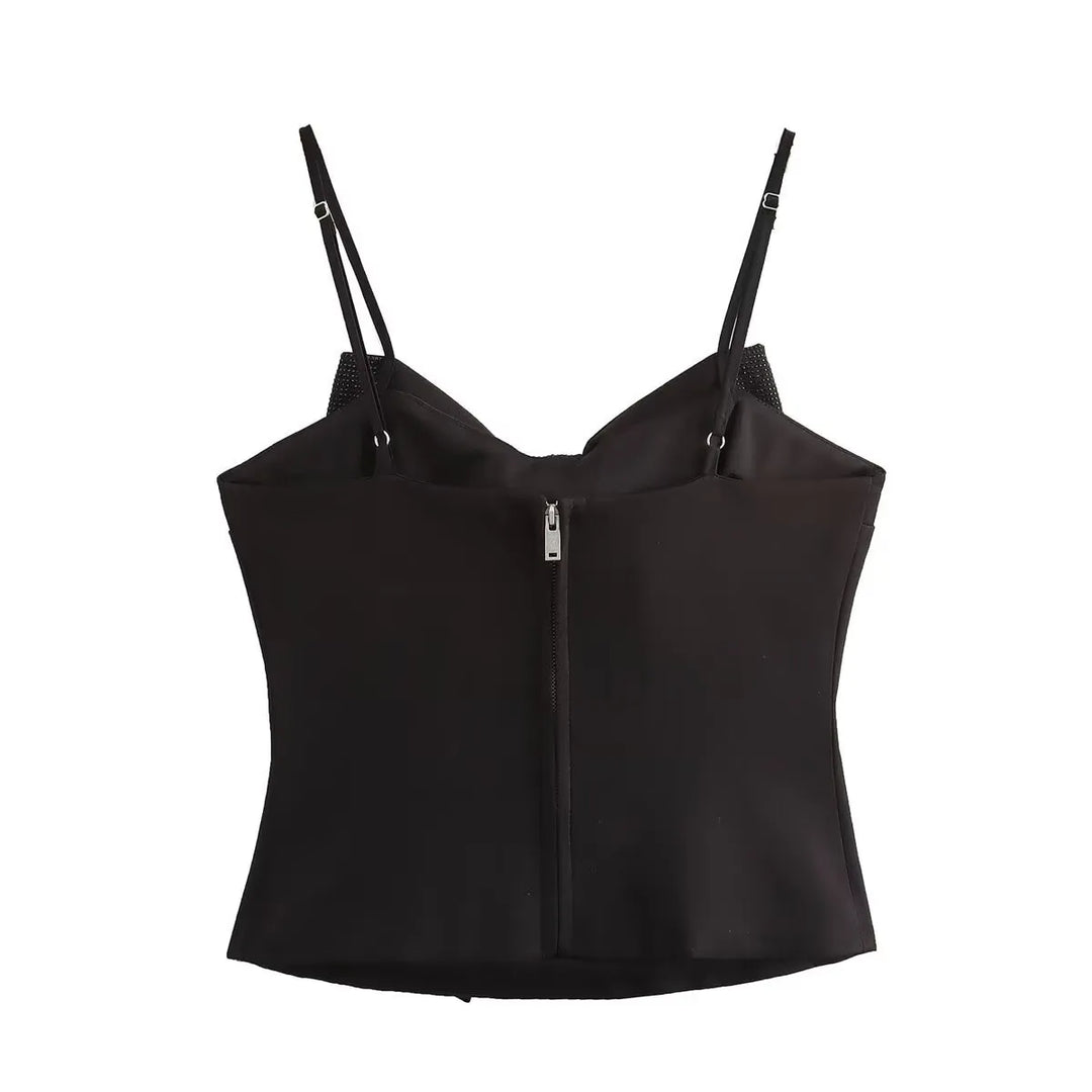 Loulou dames glitter top met strik | Zwarte pailletten top voor feesten & speciale gelegenheden