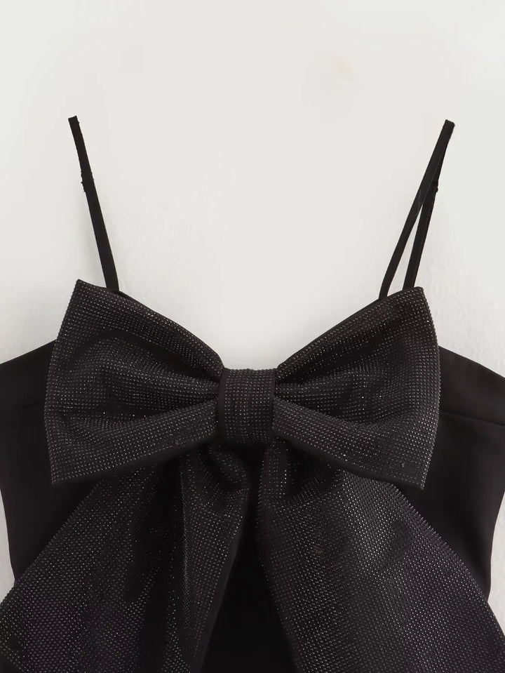 Loulou dames glitter top met strik | Zwarte pailletten top voor feesten & speciale gelegenheden