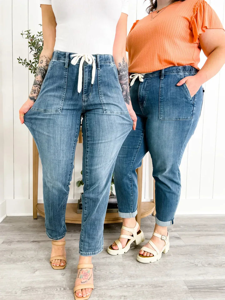 Xyrisa blauwe Demin joggingbroek