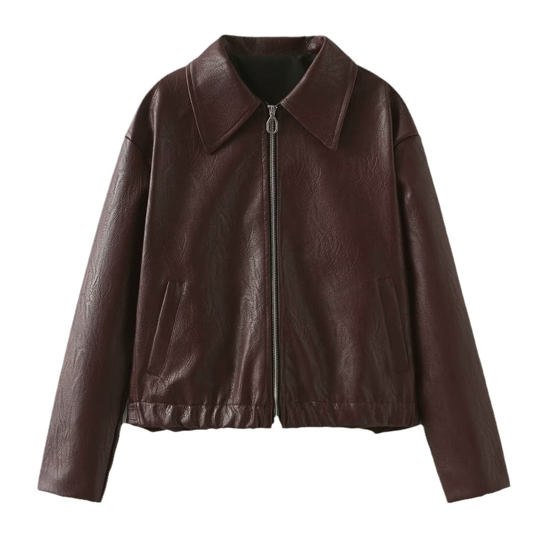Chic Women's Zipper Lapel Leather Jacket