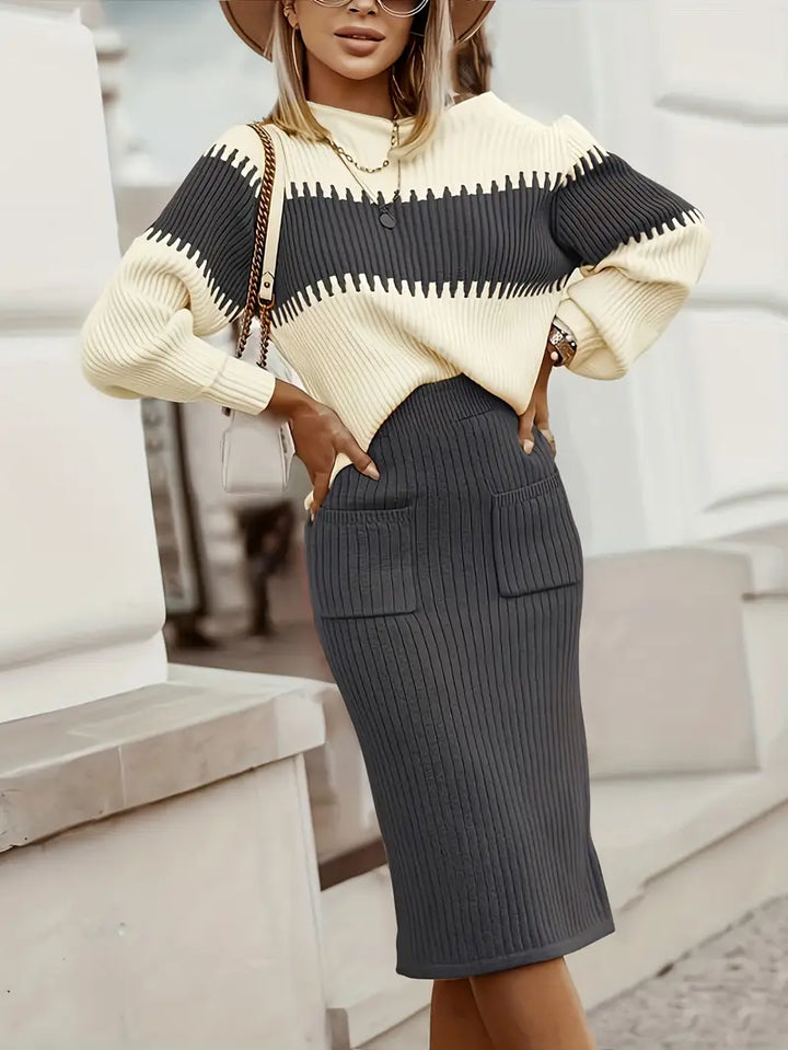 Casual Gebreide Trui & Rok Set