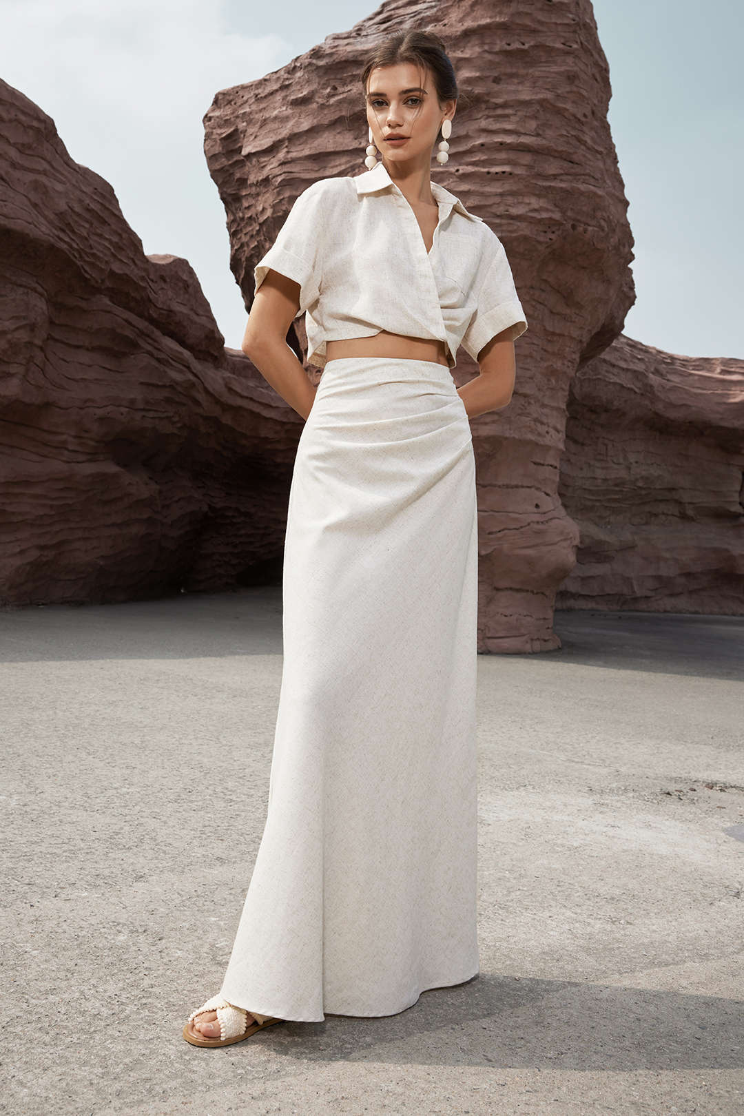 Victoria Leinen dames overhemd met gekruiste details | Korte zomertop met stijl