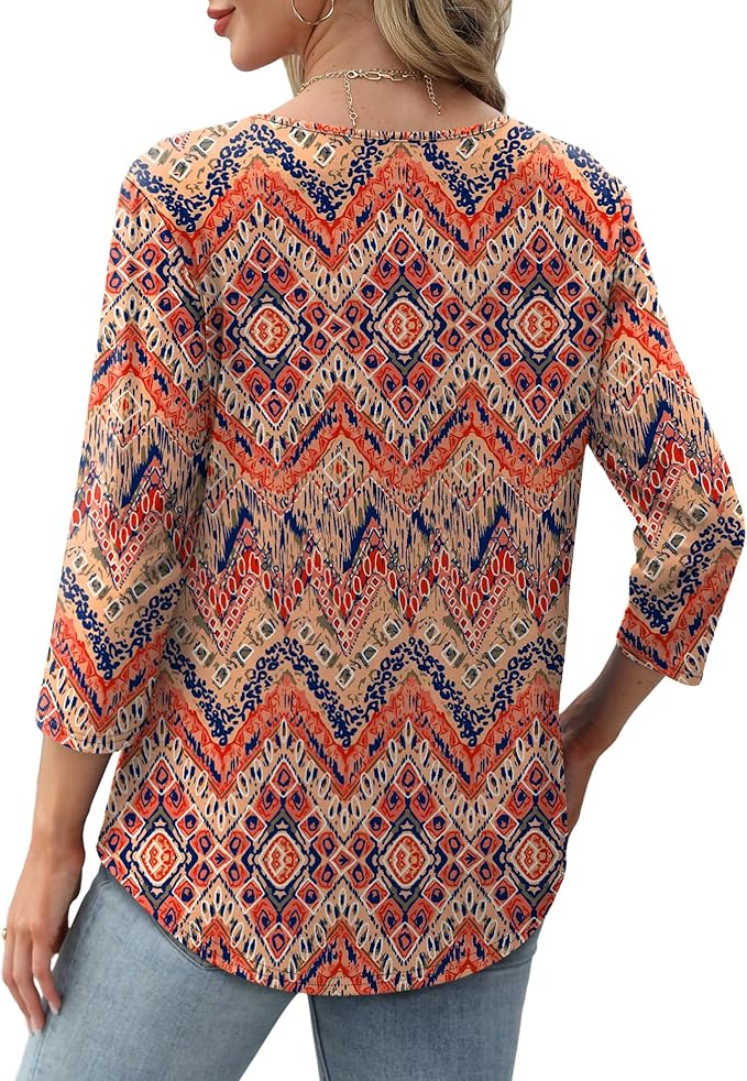 Afke damestop met structuur en 3/4 mouwen | Comfortabel shirt voor kantoor & vrije tijd