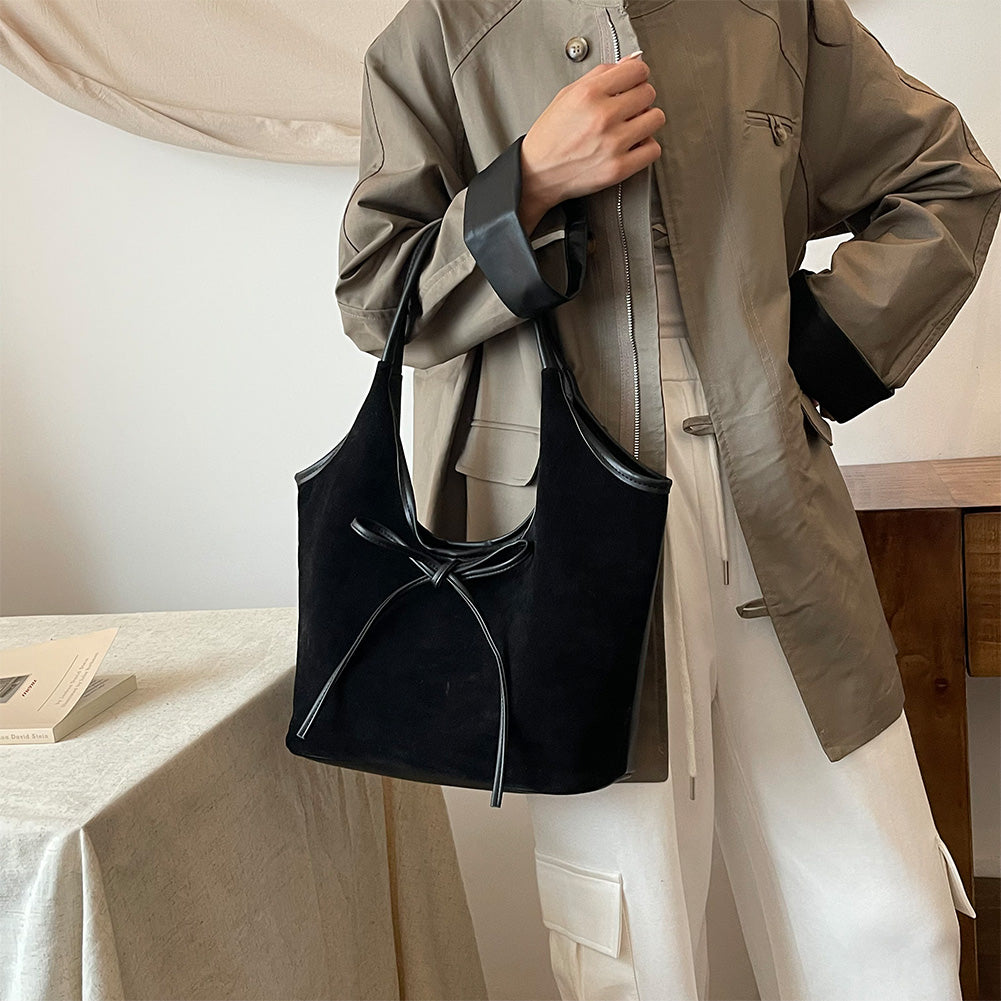 Kim Elegante Tas – Stijlvolle Handtas met Vegan Suède & Leer en Strikdetail | Perfect voor Dagelijks Gebruik & Evenementen